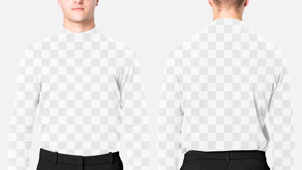 Long sleeve mockup png transparent, worn by a young man