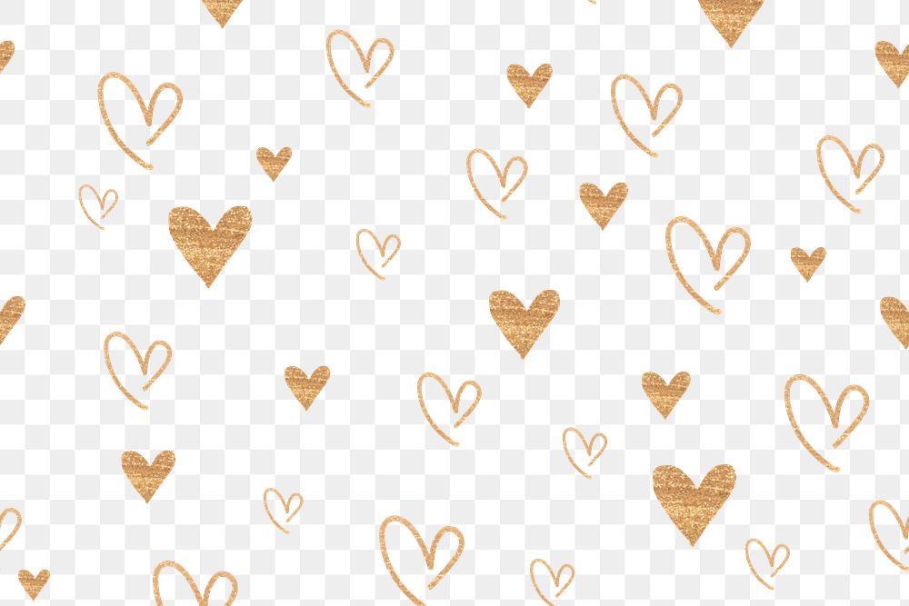 Gold heart png pattern, transparent background, glitter design