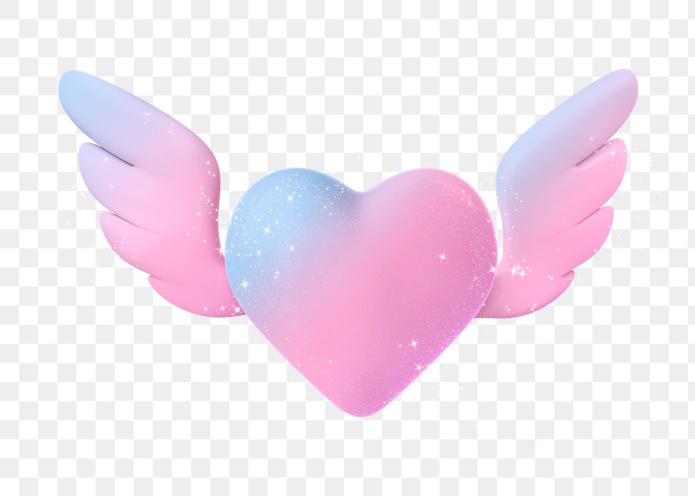Heart wings png sticker, 3d holographic graphic on transparent background