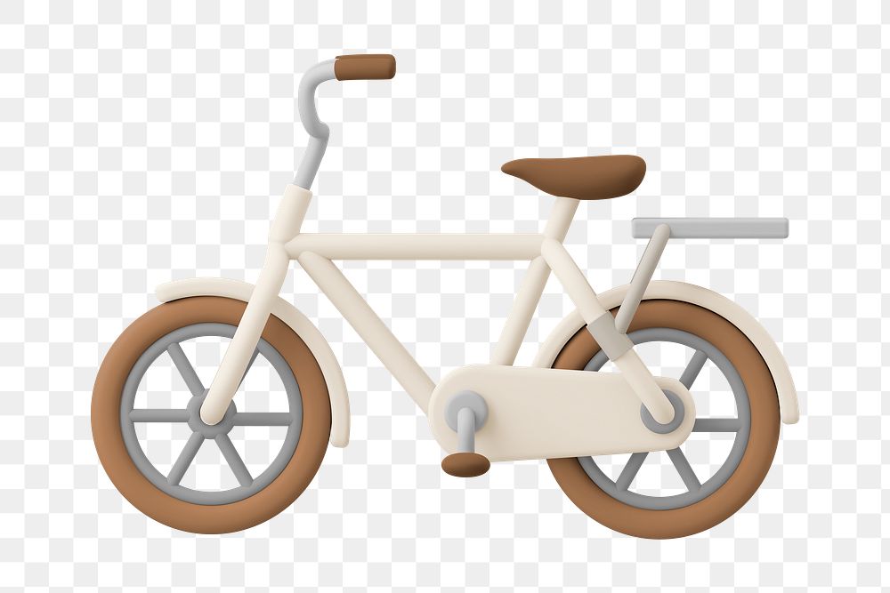 3D bicycle png sticker, brown vehicle illustration on transparent background
