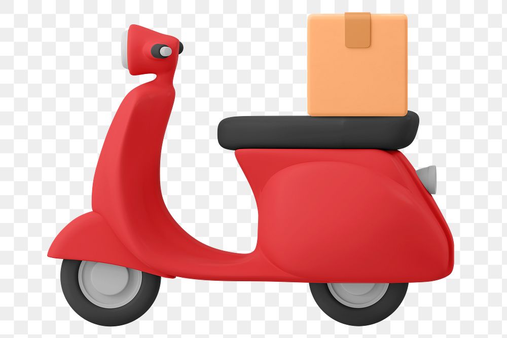Red motorcycle png, 3D delivery service vehicle illustration on transparent background