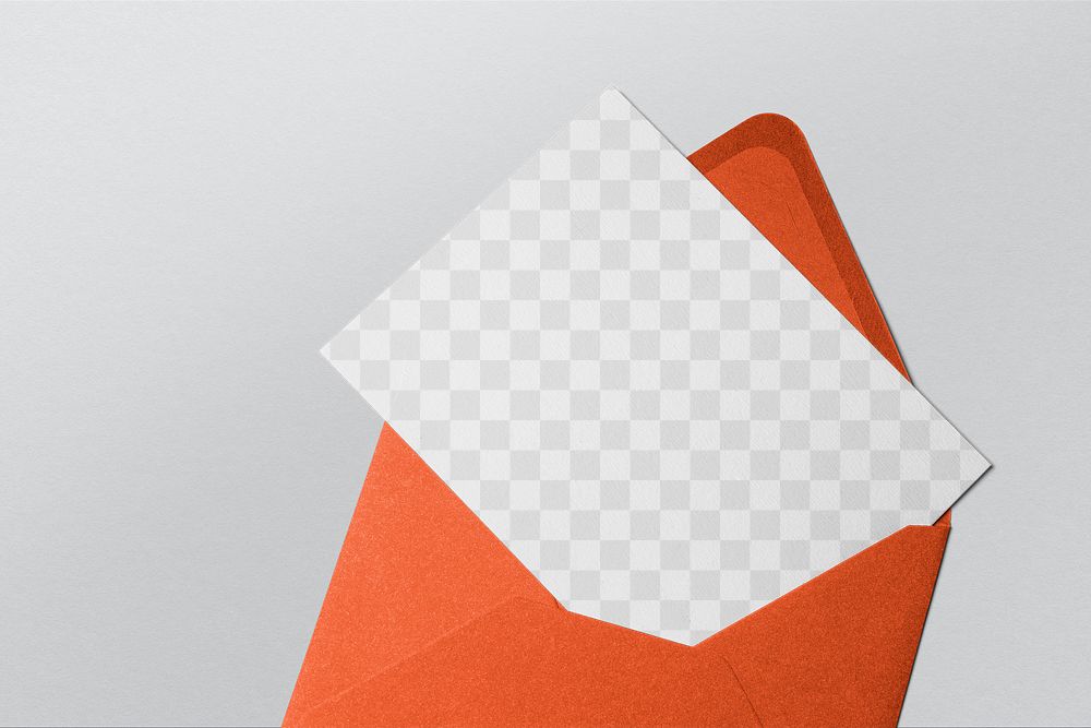 Invitation card png mockup, orange envelope