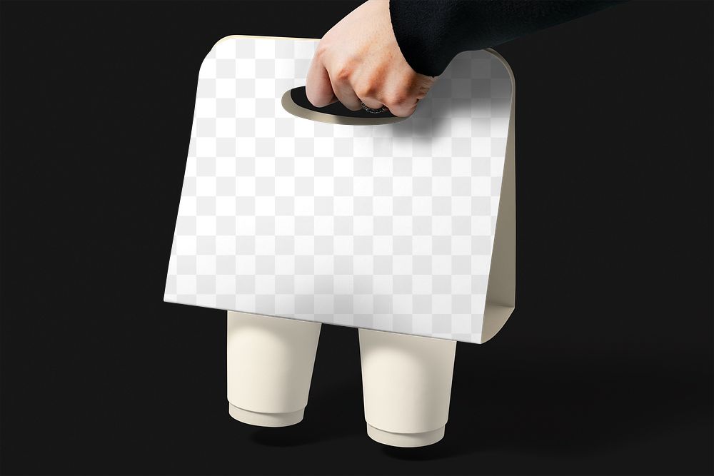 Cup holder png mockup, takeaway packaging transparent design