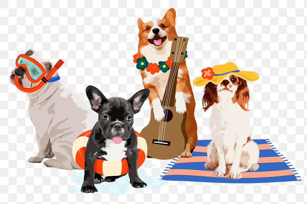 Dog beach party png sticker, transparent background