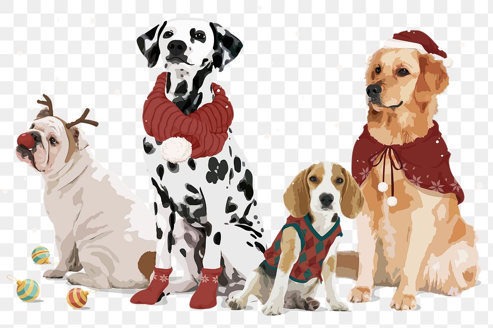 Christmas dogs png sticker, transparent background
