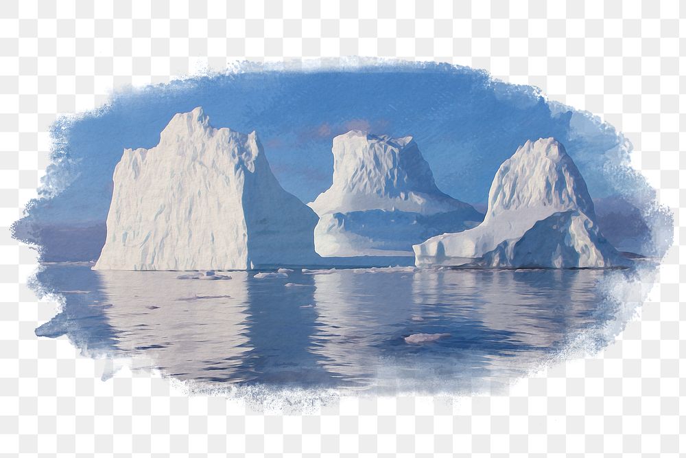 Watercolor iceberg png clipart, environment aesthetic on transparent background