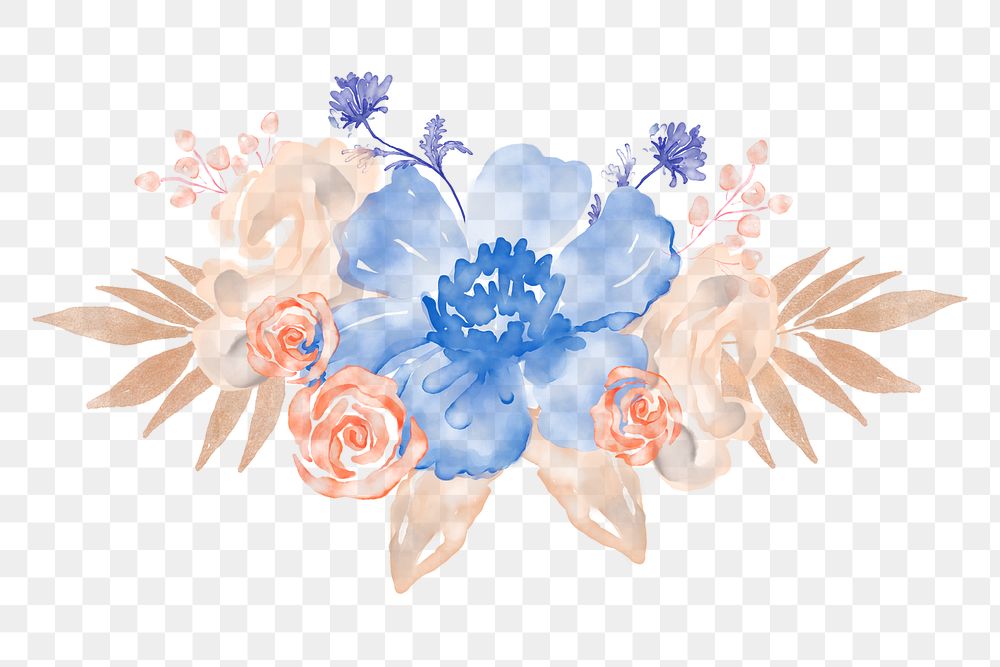 Floral png sticker, blue flower, nature watercolor illustration, transparent background
