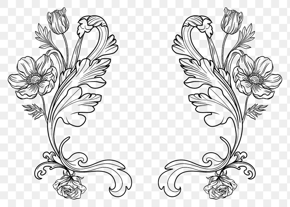 Floral frame png, aesthetic vintage ornamental design, transparent background