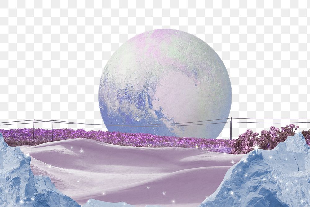Moon outer space png landscape collage sticker, aesthetic design, transparent background