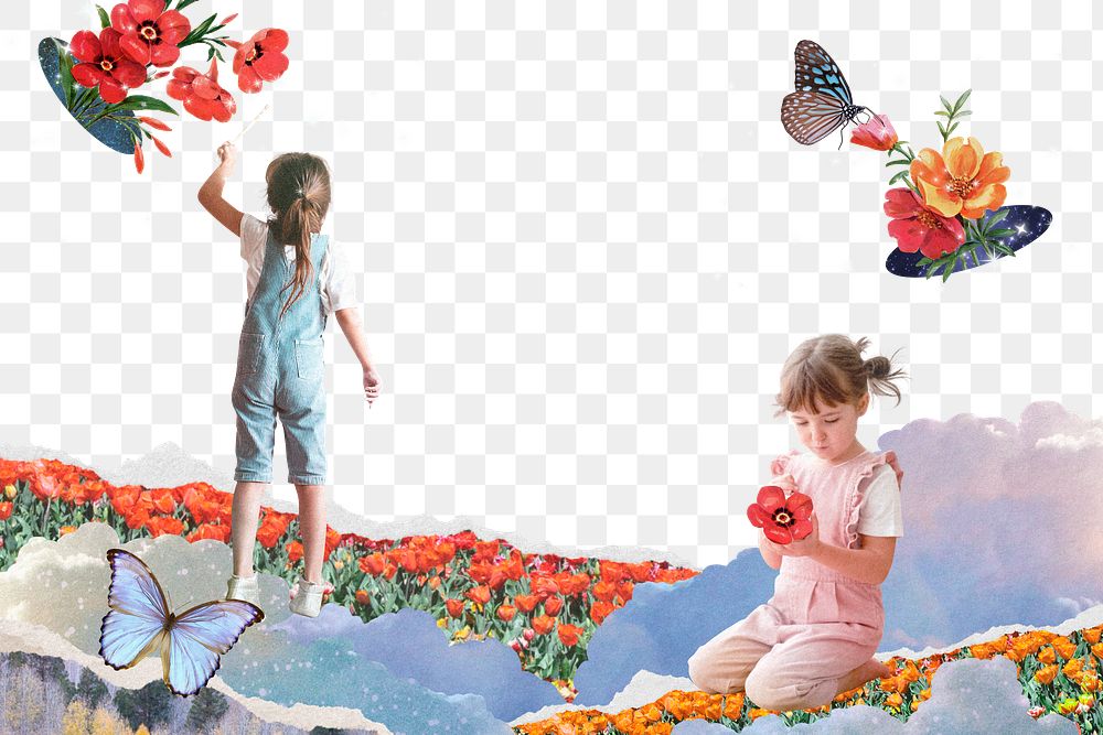 Surreal landscape png collage sticker, aesthetic kid and world design, transparent background