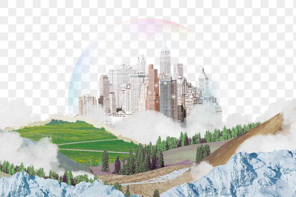 Png utopia collage sticker, futurism design, transparent background