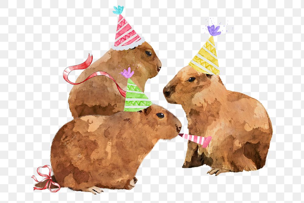 Cute capybaras png sticker, watercolor illustration, transparent background