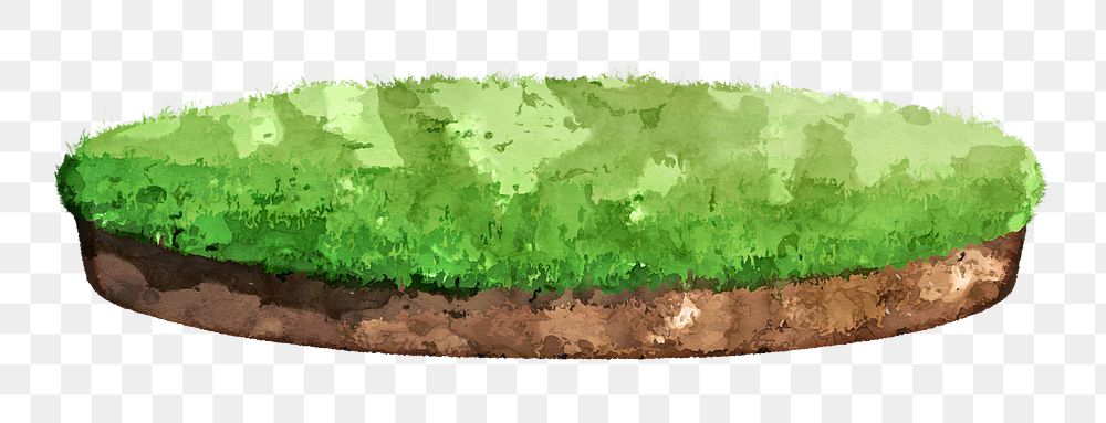 3D grass ground png sticker, watercolor illustration on transparent background