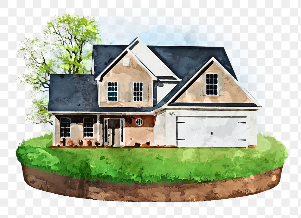 House png sticker, watercolor illustration on transparent background