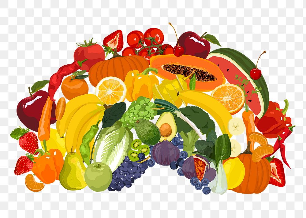 Healthy food png sticker, fruits & vegetables illustration on transparent background