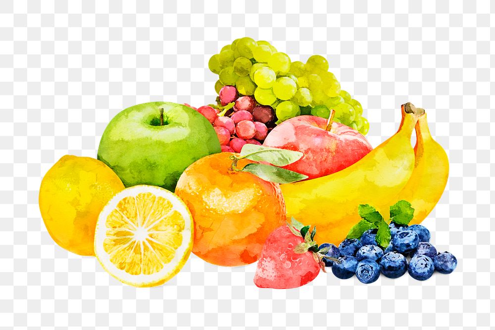 Watercolor fruits png sticker, aesthetic still life on transparent background