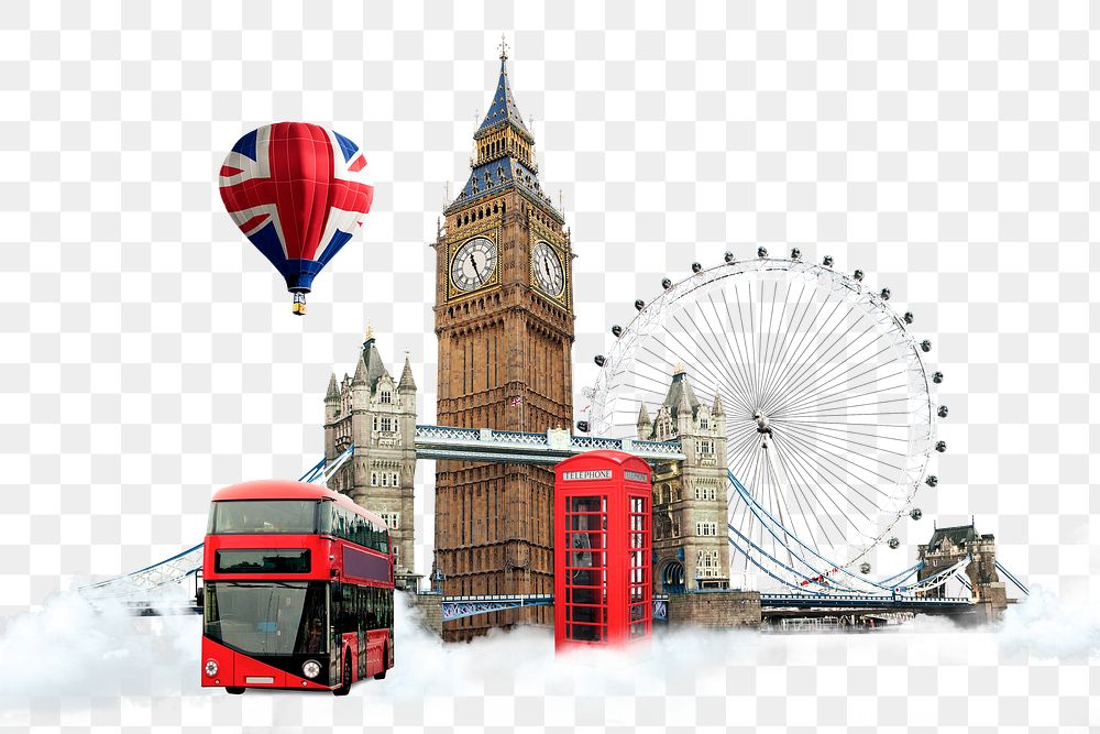 England's famous landmarks png transparent background, travel concept