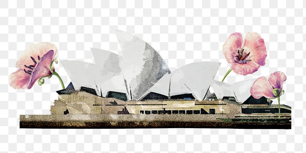 Sydney Opera House png clipart, aesthetic floral design, transparent background