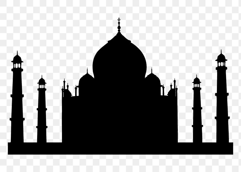 Taj Mahal png silhouette, India's historical landmark, transparent background