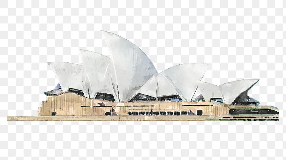 Opera House png watercolor illustration, Sydney famous landmark, transparent background