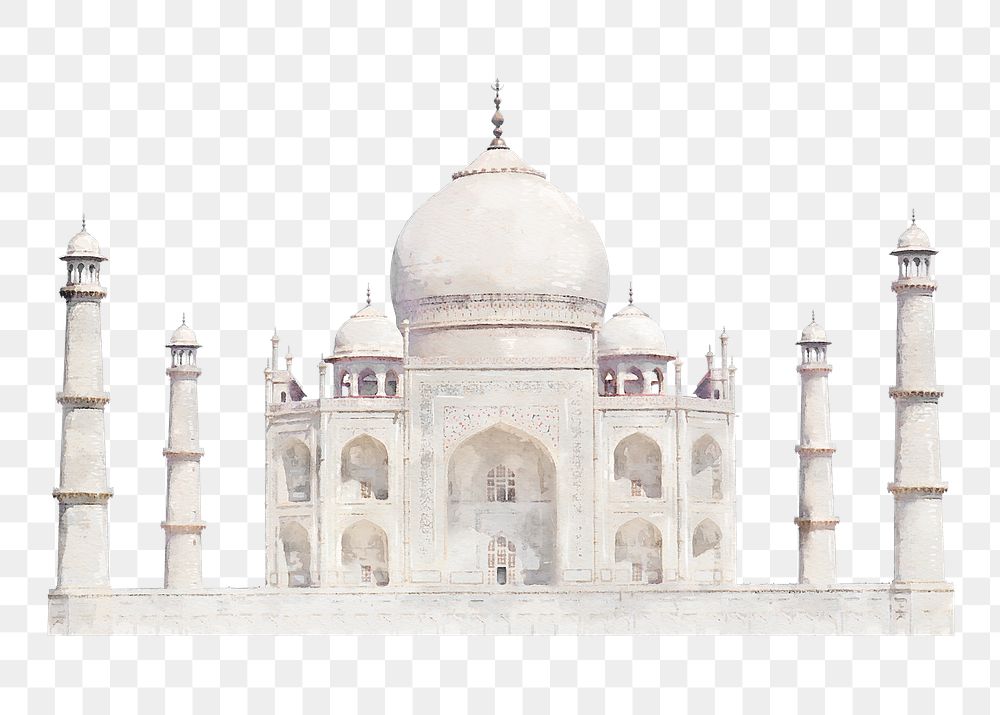 Taj Mahal png watercolor sticker, architecture illustration, transparent background