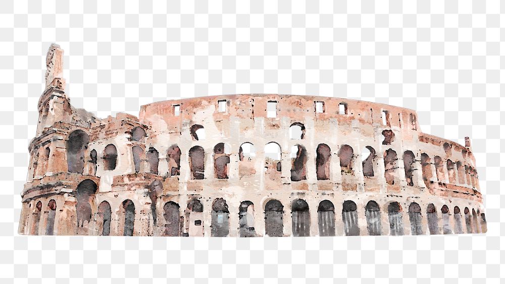 Colosseum watercolor png sticker, Italy's historical landmark, transparent background