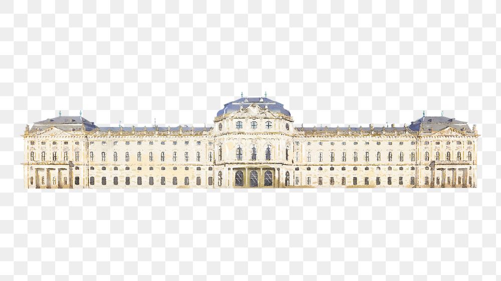The Wurzburg Residence png watercolor clipart, German famous architecture, transparent background