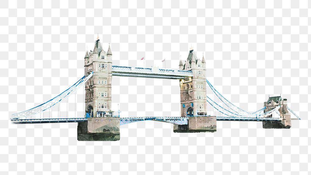 Tower Bridge png watercolor illustration, London's famous architecture, transparent background