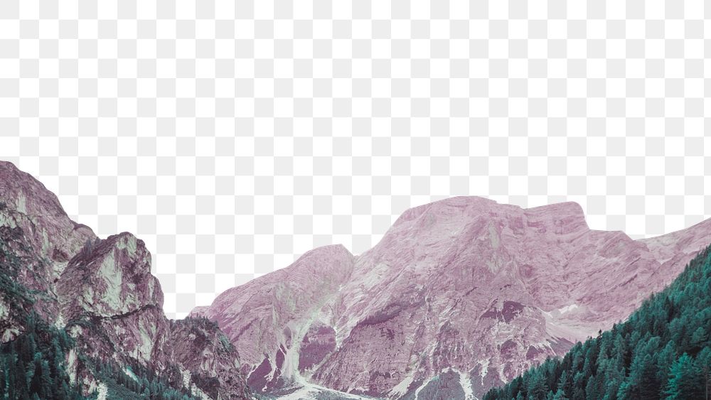 Aesthetic mountain landscape png border, transparent background
