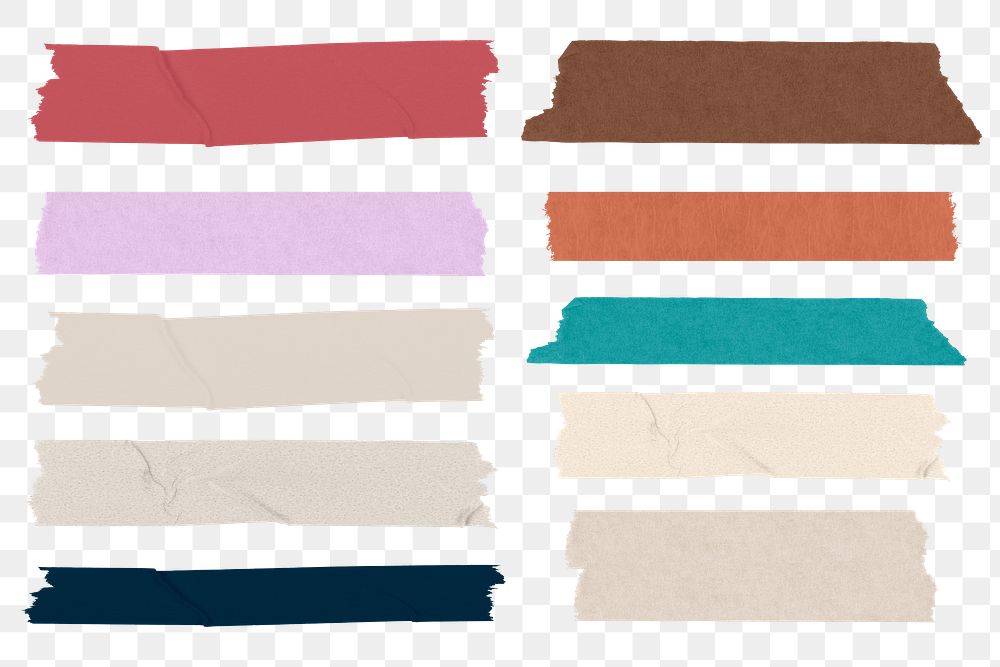 Ripped washi tape png sticker, colorful paper with texture set on transparent background