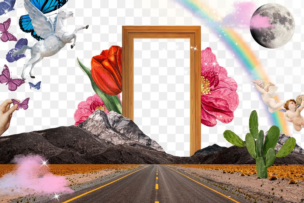 Magical road png border, transparent background, aesthetic surreal escapism collage art