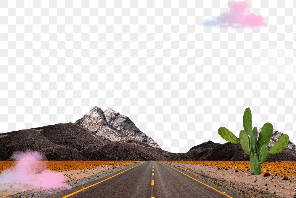 Dreamy road png border, transparent background, aesthetic surreal escapism collage art