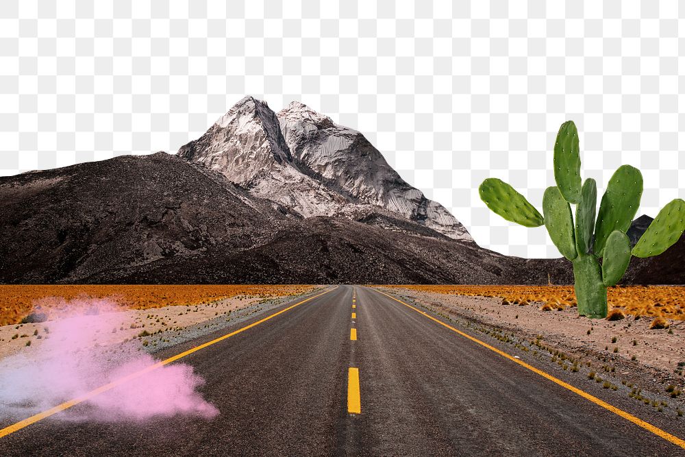 Dreamy road png border, transparent background, aesthetic surreal escapism collage art