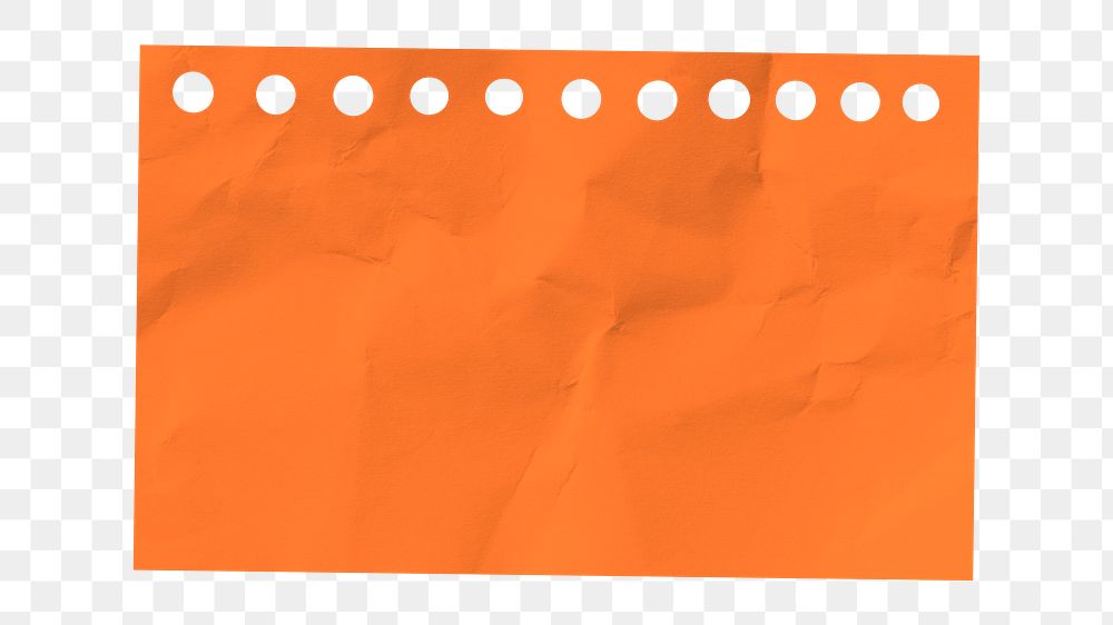 Orange notepaper png, crumpled texture, stationery clipart, transparent background