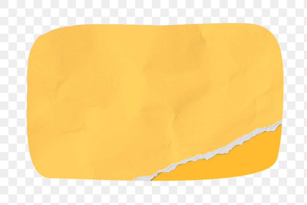 Yellow paper png, crumpled and torn clipart, transparent background