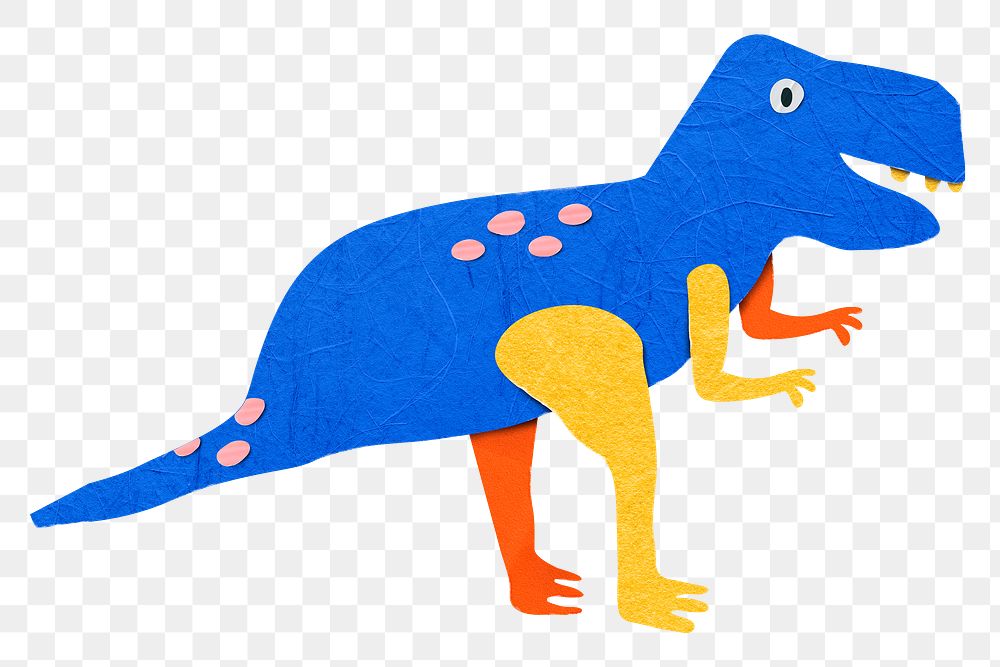 T-Rex png, blue paper craft, dinosaur clipart, transparent background