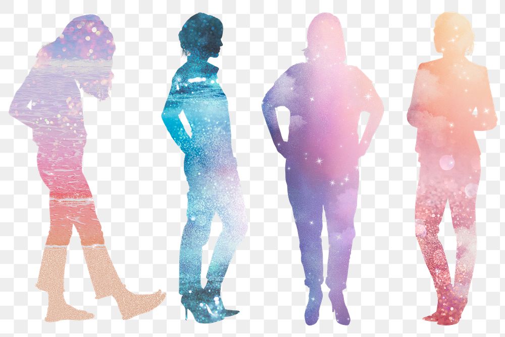 Aesthetic people png silhouette clipart, full body gesture set
