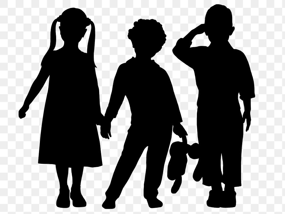 Kids black png silhouette clipart, full body graphic