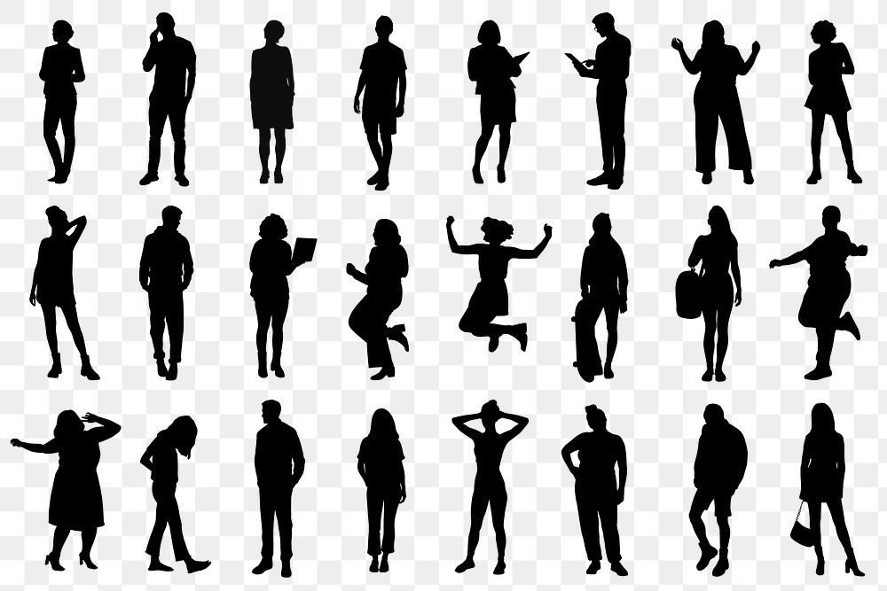 People silhouettes png sticker set, transparent background