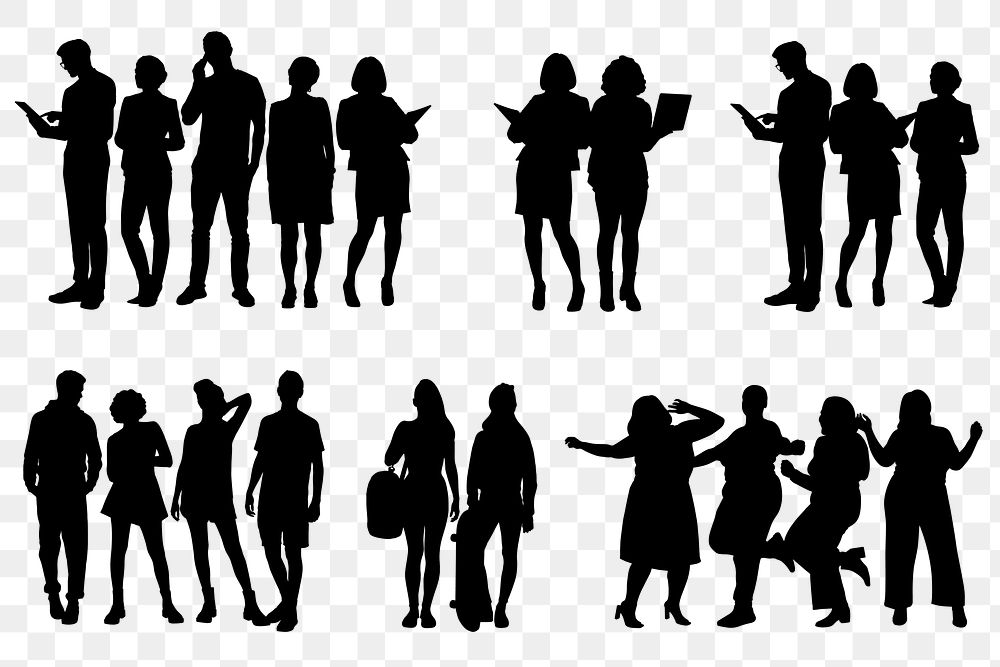Business people png silhouette clipart, black design set