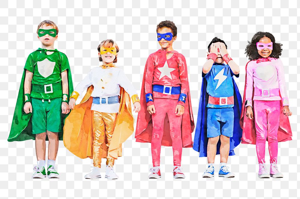 Superhero kids png clipart, watercolor, children's aspiration concept