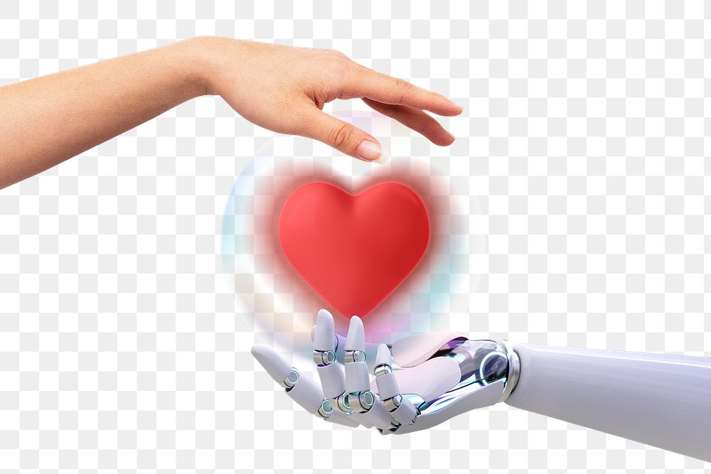 Technology love png sticker, robot & human, transparent background