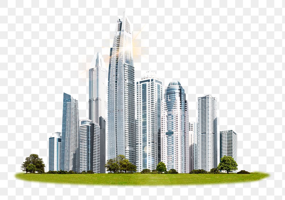 City skyline png sticker, office buildings & skyscrapers, transparent background