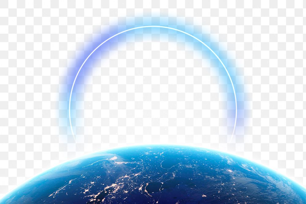 PNG planet earth border, gradient neon frame, space collage element, transparent background