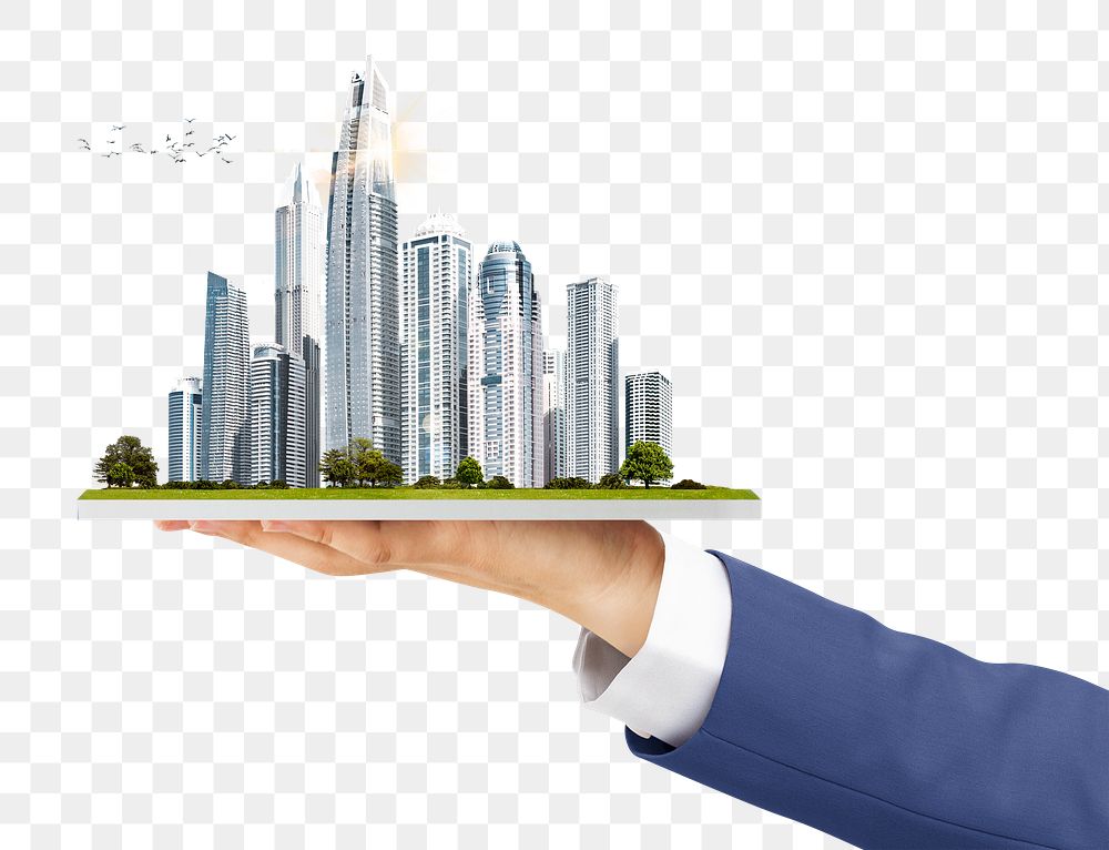 Big business png, city skyline, transparent background