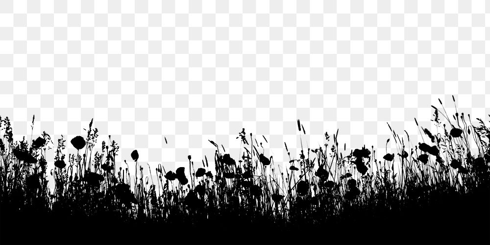 Grass silhouette png border, black botanical graphic, transparent background