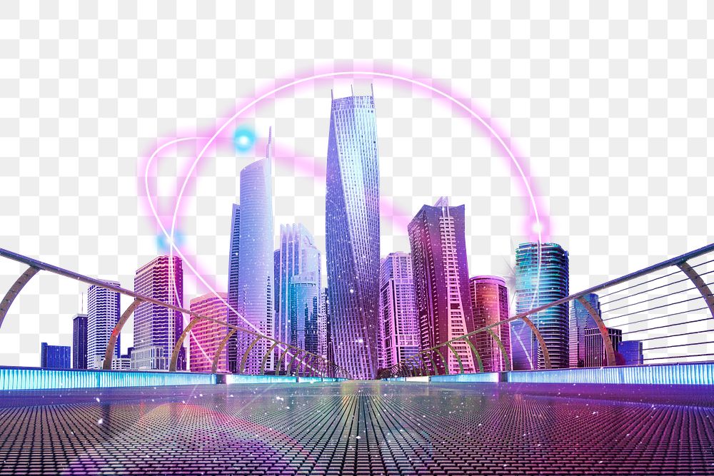 Connected city png border, transparent background