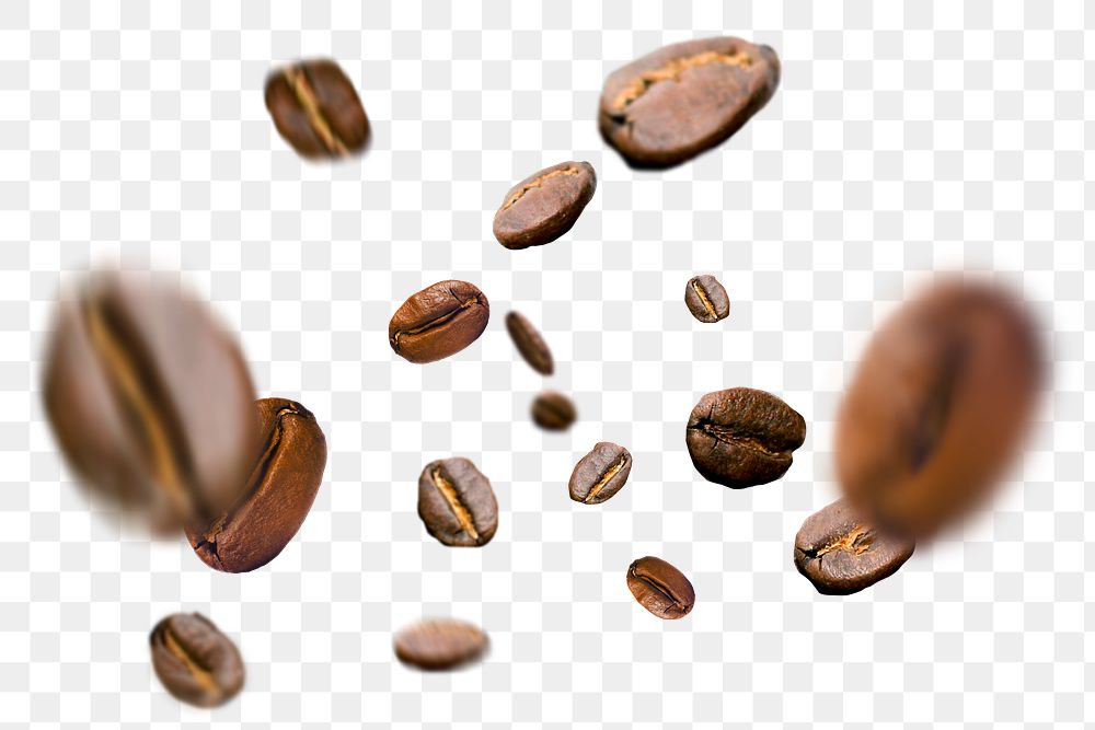 PNG falling coffee beans, transparent background