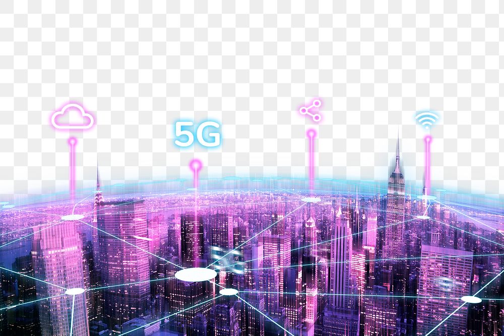 Connected city png, digital network border, transparent background