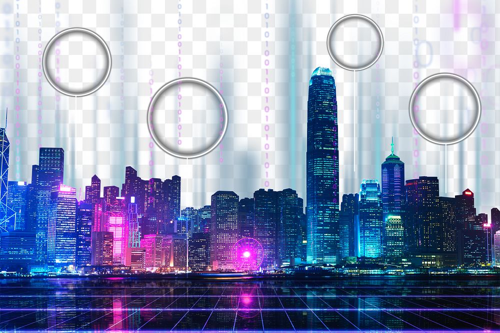 Smart city png border, transparent background, global network technology digital remix